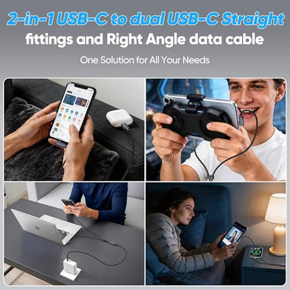 2-in-1 USB C Cable 6Ft USB C to USB C、90 Degree USB-C Cable,140W Multi Charger Cable for laptops, iPhone 17/16, MacBook Pro/Air, iMac、Galaxy Series and More