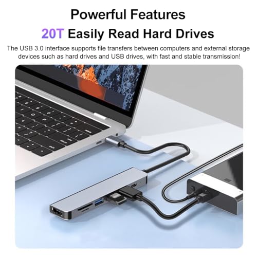USB-C Hub Multi-Function Adapter 7-in-1 (Including 4K HDTV, 100W PD, USB 3.0, SD/TF Card Reader), Compatible with MacBook Air/Pro, iPad, Dell XPS, with Ethernet Port - size: 7in1