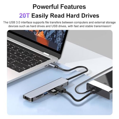 USB-C Hub Multi-Function Adapter 7-in-1 (Including 4K HDTV, 100W PD, USB 3.0, SD/TF Card Reader), Compatible with MacBook Air/Pro, iPad, Dell XPS, with Ethernet Port - size: 7in1