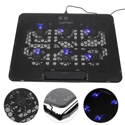 Laptop Cooling Pad with 6 Quiet Fans 15.6 Inch Adjustable Laptop Cooler Stand for Gaming and Work Black Cooling Base