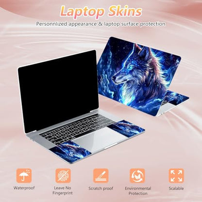 Laptop Skin Sticker Decal 12" 13" 13.3" 14" 15" 15.6",Waterproof Scratch Resistant Vinyl,Reusable Easy to Apply,for MacBook HP Dell Notebooks Netbooks Laptop,2 Wrist Pads,Blue Wolf Cloud - color: Blue Wolf Cloud