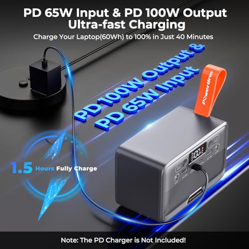 Portable Power Station, PowerUrus 28,000mAh Solar Power Bank, LiFePO4 Battery Backup with 100W/110V AC Outlet, DC & PD Fast Charging, Samll Generator for Dash Cam, Home, Camping, Office, TSA Approved