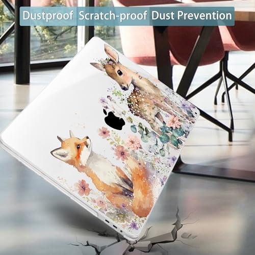 Mektron Case for MacBook Pro 16 Inch A2141 Cover 2019 Release 16" with Liquid Retina Display/Touch ID, Plastic Hard Shell with Keyboard Skin & Screen Protector & Dust Plug, Fox and Deer - color: Fox and Deer