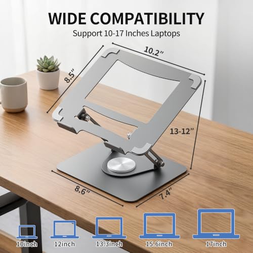ALASHI Laptop Stand for Desk with 360° Rotating Base, Multi-Angle Adjustable Laptop Stands, Foldable Laptop Riser Compatible with 10 to 17 Inches PC Computer, Grey - color: E-Grey