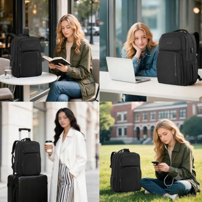 Laptop Backpack, Water Repellent Business Travel Backpack with USB Charging Port, Fits Up to 15.6 Inch Notebook Computer Bag, Casual Daypack for Men Women Commuting Work,Black