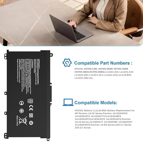 Battery Replacement for HP HT03XL L11119-855 Pavilion 15 15-DA 15-DB 15-CS 15-DW 15-DY 17-by 17-CA 14-CE 14-CF 14-DF Series 15-CW1XXX 15-DB0004DX 15-DA0014DX HSTNN-UB7J HSTNN-DB8R HT03041XL