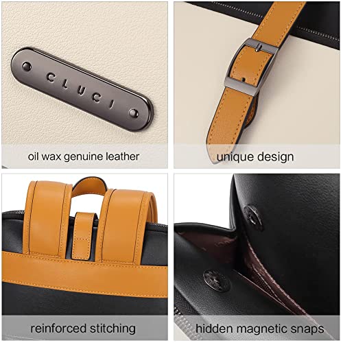 CLUCI Leather Backpack for Women, 15.6 inch Laptop Bag, Large Genuine Work Backpack Travel Back - color: 0-2 Beige With Yelow Fine Lines