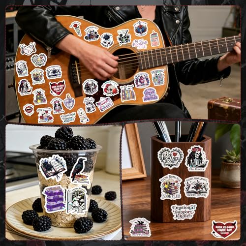 Dark Romance Stickers for Adults - 100 Pcs Gothic Bookish Water Bottle Stickers, Holographic Waterproof Scrapbook Sticker for Book Lover, Vinyl Decals for Vision Board Laptop Journal - style: Dark Romance