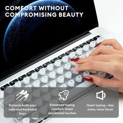 Allinside Keyboard Cover for Long Nails, Compatible with MacBook Neo A18 Pro & MacBook Pro 13/14/16 (2021–2024) & MacBook Air 13/15 (2020–2024), Raised Heart-Shaped Silicone Skin, White - color: 02 White