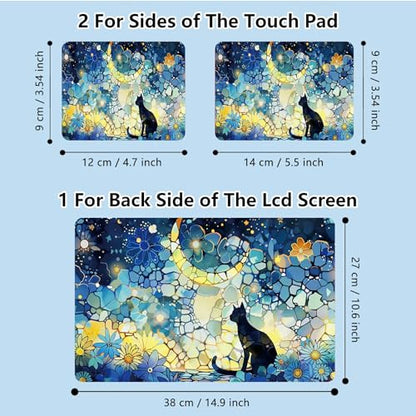 Universal Laptop Skin Sticker with 2 Wrist Pad Skins, Waterproof Scratch Resistant Vinyl Laptop Cover Decal, Cut to Fit for 11–15.6 Inch MacBook HP Dell Lenovo, Glass Cat Moon - color: Glass Cat Moon