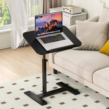 Adjustable Height C Shaped Side Table,360°Swivel Overbed Table,Top Tilting Laptop Stand Table with Hidden Wheels,Mobile Couch End Tables that Slide under,Rolling TV Coffee Table for Sofa/Bed(black) - color: Black