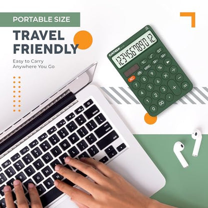 CATIGA 12 Digit Desktop Calculator Basic Desk Calculator with Large LCD Display, Big Buttons, 4 Function, Solar and Battery Dual Power, for Office, School, Home, SD-1292 Green - color: 6) Green