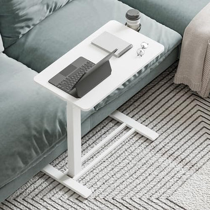 28'' Medical Overbed Bedside Table with Wheels,Rolling Table | 28''x16'' White Table Top+White Edging Wood Grain Pneumatic Tilting Desktop,Overbed Table for Hospital Use - color: White+white, size: Small