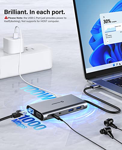 UtechSmart USB Docking Station, 11 IN 1 USB C Dock Triple Display, USB 3.0 Laptop Docking Station with Dual HDMI, VGA, PD, Ethernet, SD/TF, USB 3.0, Mic/Audio, Compatible for MacBook M1 Dell HP Lenovo - color: Grey