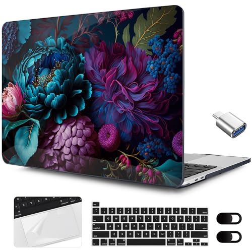 MEEgoodo for MacBook Pro Case 13 inch 2022 2021 2020 A2338 M2/M1 A2251 A2289, Clear Laptop Hard Shell Cases with Keyboard Webcam Cover & Trackpad Film & Type C Adapter, Beautiful Fantasy Flower - color: Beautiful Fantasy Flower