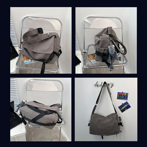 Men's canvas bag, men's and women's Japanese casual crossbody bag, men's large capacity canvas messenger bag - color: Grey