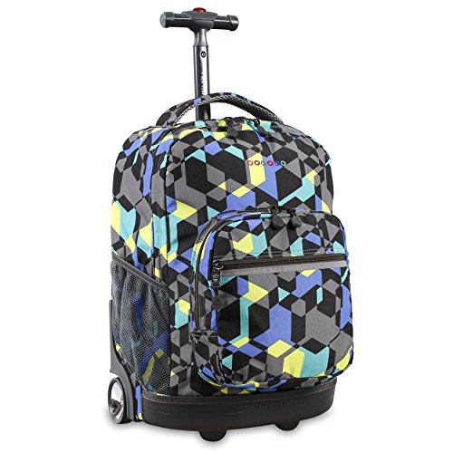 J World Sunrise Kids Rolling Backpack with Wheels for Girls Boys, Roller Bookbag for School, 18 x 13 x 9 Inches, Cubes - color: Cubes