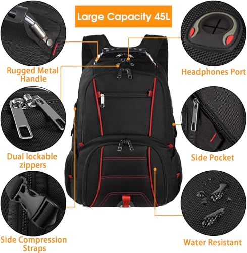LTINVECK Travel Laptop Backpack,Extra Large Backpack for Men,Big 17 Inch Computer bag Tech Backpack - color: Red