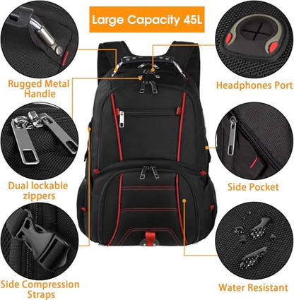 LTINVECK Travel Laptop Backpack,Extra Large Backpack for Men,Big 17 Inch Computer bag Tech Backpack - color: Red