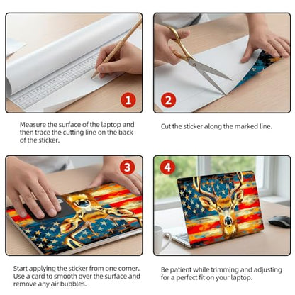 Universal Laptop Skin Sticker Decal, 12"-15.6" Aesthetic Vinyl Wrap, American Flag Deer Waterproof Notebook Cover Art Protector for MacBook HP Dell Lenovo, Fits 13" 14" 15" 15.6" - color: American Flag Deer