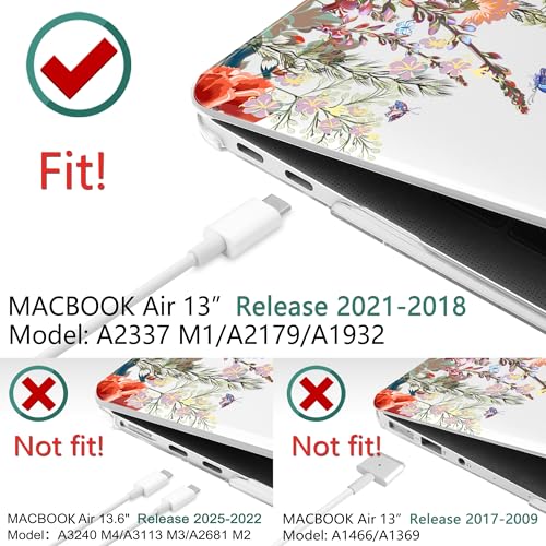 DONGKE Compatible with MacBook Air 13 inch Case 2021 2020 2019 2018 Release A2337 M1 A2179 A1932 with Retina Display & Touch ID, Plastic Hard Shell & Keyboard Cover - Floral Illustration - color: Floral Illustration
