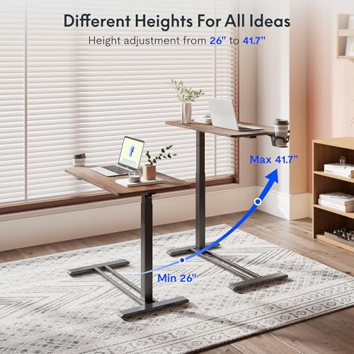 FLEXISPOT 32''Adjustable C Table Gas Spring Mobile Side End Table | Adjustable C table with Wheels, Bedside table for sofa and couch. Laptop Rolling Cart TV Tray, 31.5" W x 17.7" D,Rustic Brown - color: Rustic Brown, size: 32x18