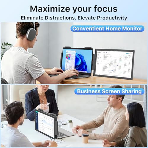 Szory Laptop Screen Extender, 14" FHD 1080P IPS Laptop Monitor Extender Dual Screen, Portable Monitor for Laptops 13.3”-16.1" with USB-C/HDMI Port, Plug & Play for Windows/Mac/Android/Switch/PS5