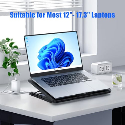 LIANGSTAR Laptop Cooling Pad, Laptop Cooler with 8 Quiet Fans for 12-17 Inch Gaming Laptop Fan Cooling Pad Stable Stand 7 Height & Wind Speed Adjustable, 2 USB Port & Phone Holder - color: Black Blue-LED 8 Fans