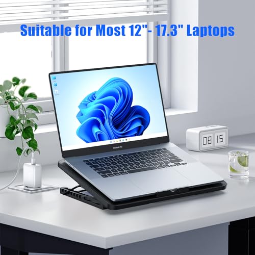Laptop Cooling Pad, Laptop Cooler with 8 Quiet Fans for 12-17 Inch Gaming Laptop Fan Cooling Pad Stable Stand 7 Height & Wind Speed Adjustable, 2 USB Port & Phone Holder - color: Black Blue-LED 8 Fans