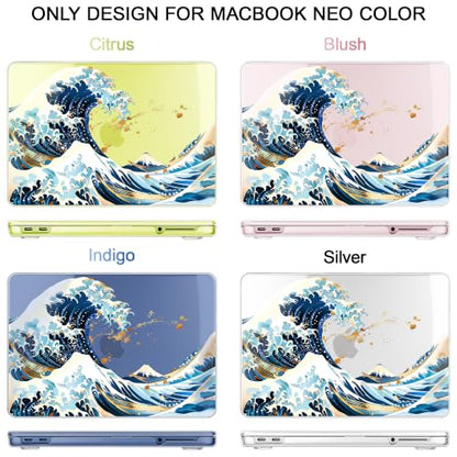 Compatible with MacBook Neo 13 inch (2026 Release A3404) (A18 Pro) with Liquid Retina Display, Printed Slim Protective Case with Screen Protector & Keybaord Cover, Blue Wave - color: Blue Wave