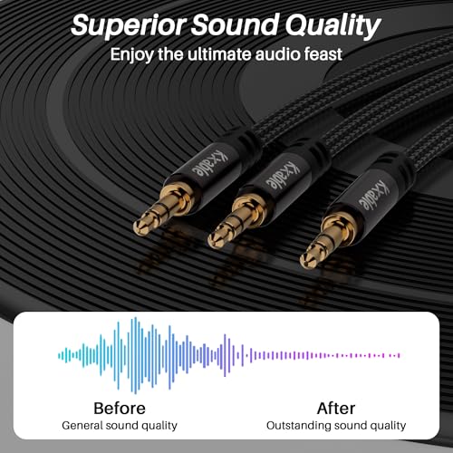 Kxable 1/8 Inch TRS Stereo Y Splitter Cable 4FT, 3.5mm Male to 2-Male Y-Splitter Stereo Audio Cable, for Cell Phone PC Laptop, Speaker, Headphones, Suitable for Switching or Two Sets of Speakers - size: 4FT