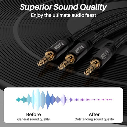 Kxable 1/8 Inch TRS Stereo Y Splitter Cable 2FT, 3.5mm Male to 2-Male Y-Splitter Stereo Audio Cable, for Cell Phone PC Laptop, Speaker, Headphones, Suitable for Switching or Two Sets of Speakers - size: 2FT