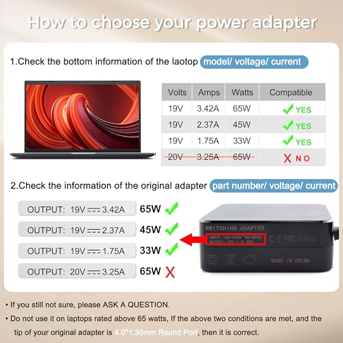 65W Vivobook Charger Compatible with Asus Vivobook 14 15 17 X512 X540 F512 | X512D X512DA X515 X515J X515MA F512FA F512DA F512D X540S X540L ZenBook UX303 UX305 UX330 Laptop Power Cord
