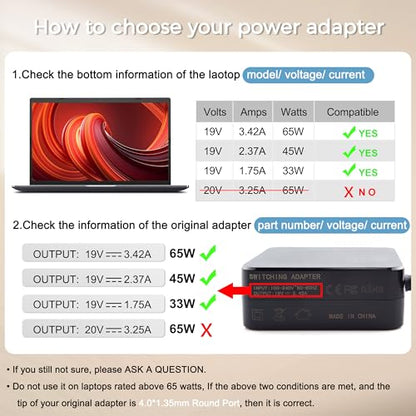 65W Vivobook Charger Compatible with Asus Vivobook 14 15 17 X512 X540 F512 | X512D X512DA X515 X515J X515MA F512FA F512DA F512D X540S X540L ZenBook UX303 UX305 UX330 Laptop Power Cord