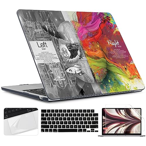 TWOLSKOO for MacBook Air 13 inch Case M5 2026 M4 2025 M3 M2 2024-2022 A3449 A3240 A3113 A2681, Plastic Hard Shell & Keyboard Cover & Screen Film for MacBook Air 13.6 inch Case, Creative Brain - color: Creative Brain