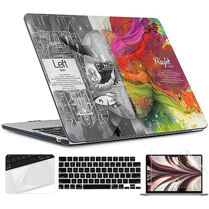 TWOLSKOO for MacBook Air 13 inch Case M5 2026 M4 2025 M3 M2 2024-2022 A3449 A3240 A3113 A2681, Plastic Hard Shell & Keyboard Cover & Screen Film for MacBook Air 13.6 inch Case, Creative Brain - color: Creative Brain
