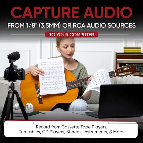 ClearClick Audio to USB 2.0 - Second Generation - Audio Capture & Live Streaming Device - Input 1/8" 3.5mm Aux AV RCA - USB-C Plug & Play