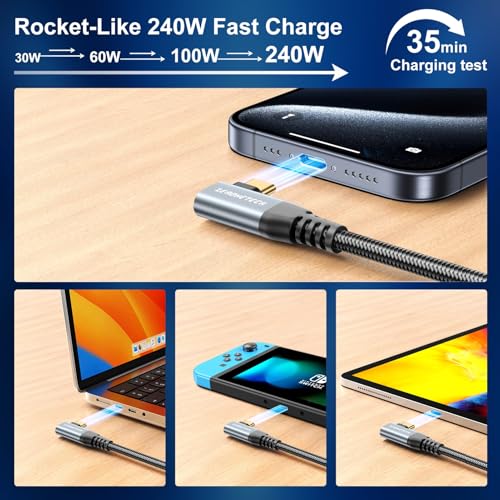 ZeroneTeck USB 4 for Thunderbolt 4 Cable, [Durable] 8K@60Hz/4K@144Hz USB C Monitor Display Cable, 40Gbps High Speed Data Transfer Right Angle, 240W Charing for iPhone 17,MacBook,iPad,SSD,HP,KYY - 6FT - size: 6FT, style: Right Angle