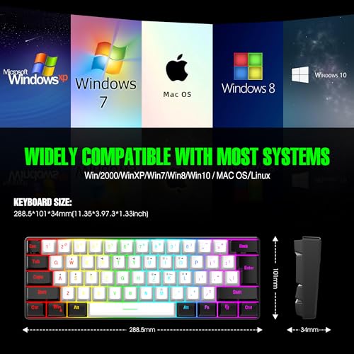 7KEYS 60% Wired Mini Gaming Keyboard, 14+ Mode RGB Light up, 25 Keys Anti-ghosting Mechanical Feel, Portable Ultra Compact 61-Key Black and White for Office Computer/PC/MAC/Laptop