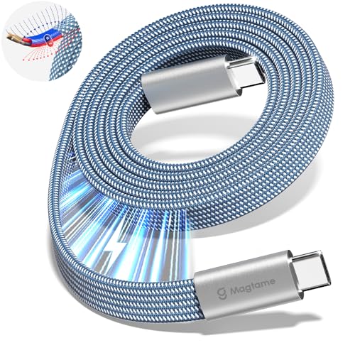 Magnetic 240W USB C to USB C Cable, Coiled USB Type C Cable Fast Charging for iPhone 15/15 Plus/15 Pro/15 Pro Max, MacOS, i-Pad Pro, Samsung Galaxy S24/S23/S22 Ultra, Switch 5FT Blue | Winding Cable Fast Charging for iPhone 17/16/15 Plus/15 Pro/15 Pro Max