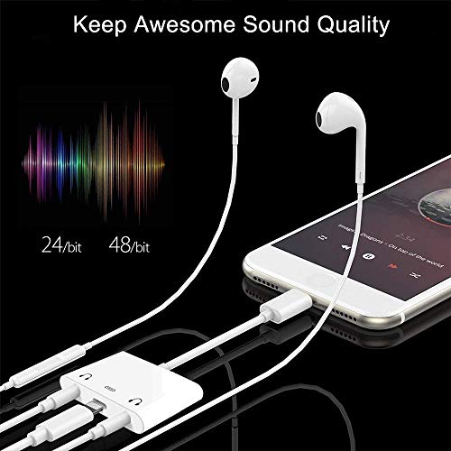 INVERSE NET 3 in1 Lightning to 3.5mm Headphone Adapter for iPhone | Dual Earphone Jack Audio and Charging Adapter, Headphone Splitter for iPhone 14/13/12/11/XS Max/XR/8/7 Plus/6/iPad