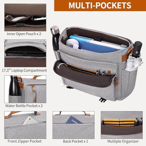 ESTARER Messenger Bag 17-17.3 Inch, Men's Computer Bag Water-resistant Canvas, Laptop Shoulder Bag for Travel Work College, Light Grey - color: 17-17.3" Buckle-light Grey