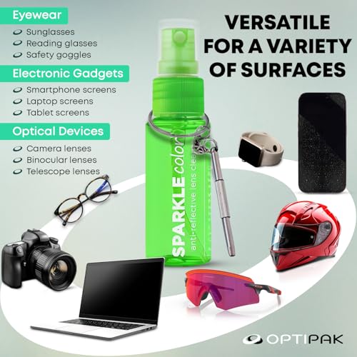 Sparkle Anti-Reflective Safe Lens Cleaner & Repair Kit – (2) 1oz Glasses Cleaner Spray, (2) Microfiber Cloth & Keychain Screwdriver for Eyeglasses, Sunglasses, Lenses & Screens (5 Piece Set) - style: Green | 2x1oz Lens Spray + 2 Microfiber Cloths + 1 Scre