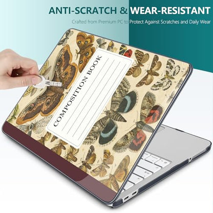 DONGKE for MacBook Neo 13 Inch Case 2026 (Model A3404, A18 Pro chip), Stylish Pattern Protective Hard Shell with Screen Protector, Keyboard Cover & USB-C Adapter - Butterfly Composition Book - color: Butterfly Composition Book