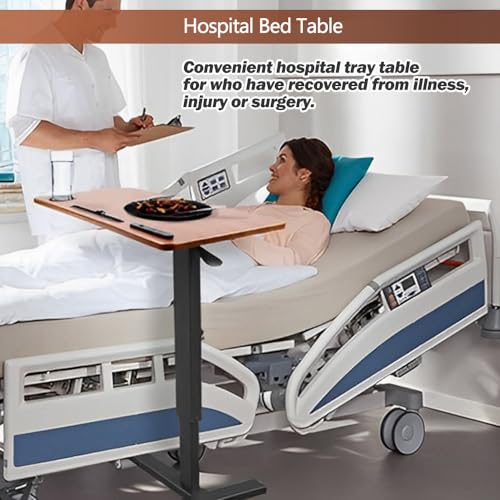 BeGyoku Overbed Table,Hospital Bed Table,Pneumatic Bedside Table Adjustable Over the Bed with Hidden Wheels&USB,Mobile Laptop Cart&Rolling Tray Table Hospital Home Use-Walnut - color: Walnut-32" L X 16" W