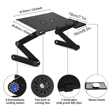 Laptop Stand with Cooling Fan 360° Foldable Laptop Desk Table Holder Board for Bed Sofa Couch Ergonomic Riser - color: Black