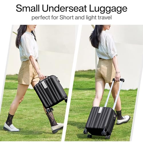 Hanke 14 Inch Underseat Carry On Luggage with Wheels Hard Shell Suitcases Carry On Bag Lightweight Small Mini Suitcase Tsa Luggage for Travel.（Jet Black） - color: Jet Black, size: Underseat 14-inch