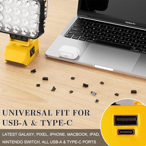 8 Pack Anti-Dust Plugs for Dewalt Work Light, Charging Port Cover Caps Protector Compatible with USB-C & USB-A Ports on Laptops, Phones, AirPods, Power Tools and More