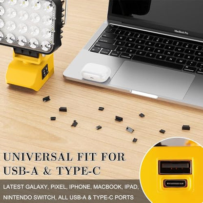 8 Pack Anti-Dust Plugs for Dewalt Work Light, Charging Port Cover Caps Protector Compatible with USB-C & USB-A Ports on Laptops, Phones, AirPods, Power Tools and More