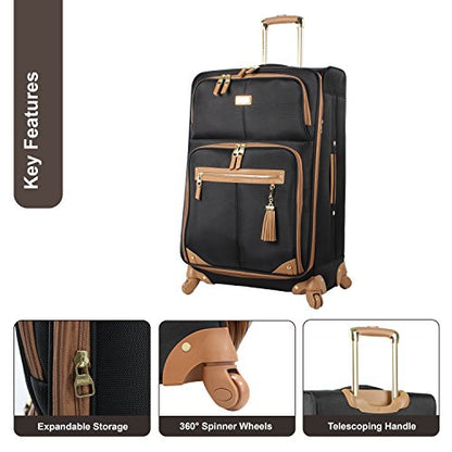 Steve Madden Designer-Gepckkollektion Leichter Softside-Koffer fr Damen und Herren strapazierfhige 50,8 cm groe Tragetasche mit 4 rollenden Spinner-Rdern, Harlo Black, 20in, Carry on Bag With Spinner - color: Harlo Black, size: 20 inches